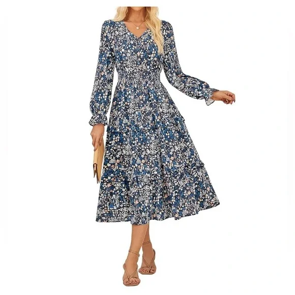 NWT Grace Karin Long Sleeve Floral Dress - Picture 1 of 4